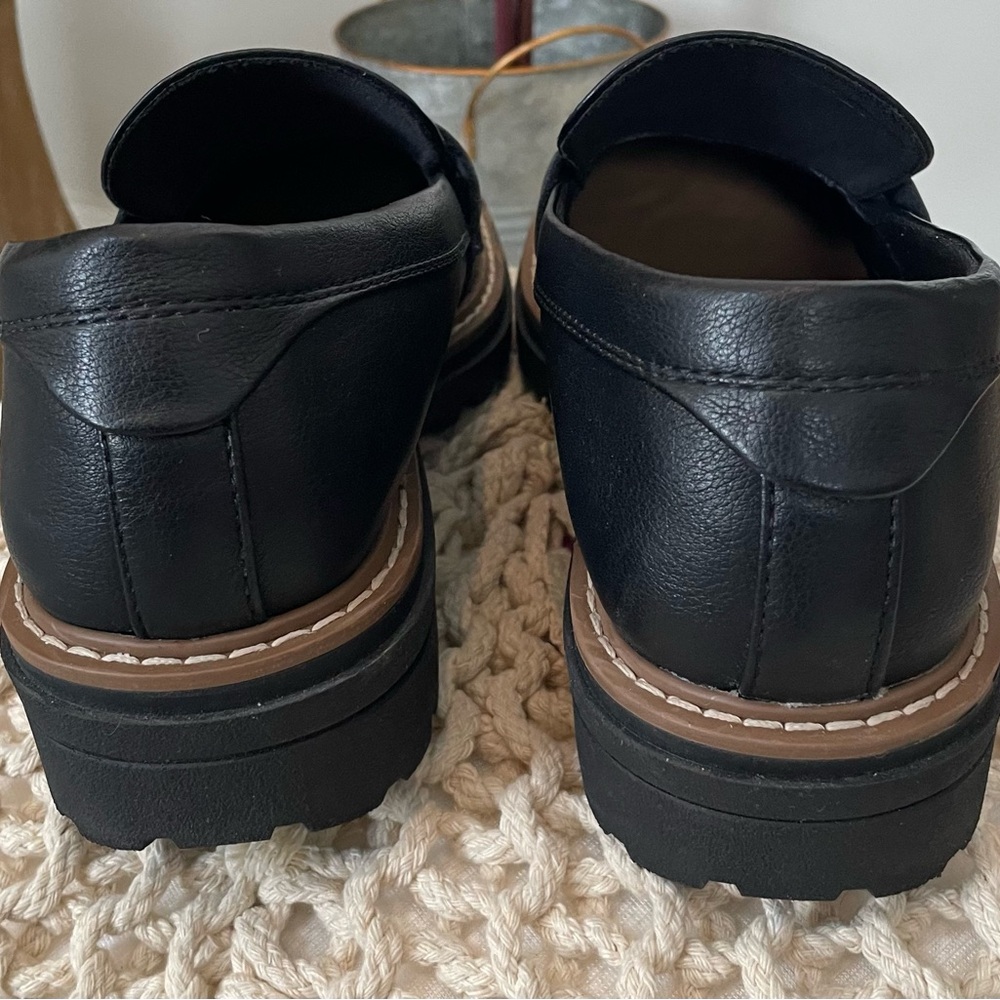 Falls Creek Black Leather Penny Loafers with Lug Sole - Picture 4 of 7